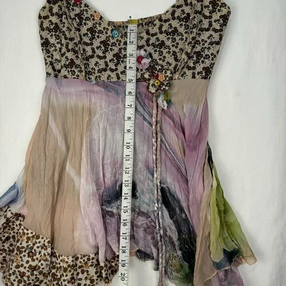 Vintage Y2K Festival Boho Fairy Babydoll Mixed Media Top Adjustable Straps Large - Picture 11 of 11